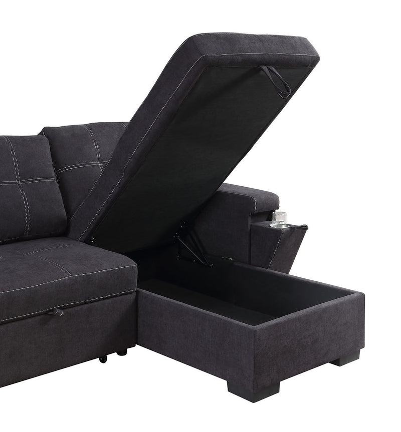Toby - Woven Fabric Reversible Sleeper Sectional Sofa With Storage Chaise Cup Holder Charging Ports And Pockets