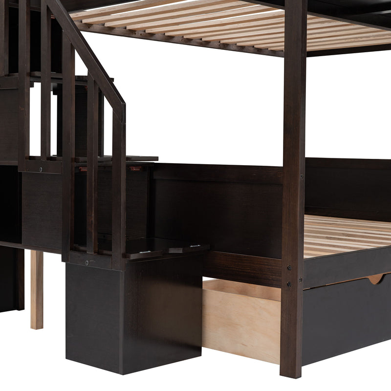 Bunk Bed With Shelfs, Storage Staircase And 2 Drawers