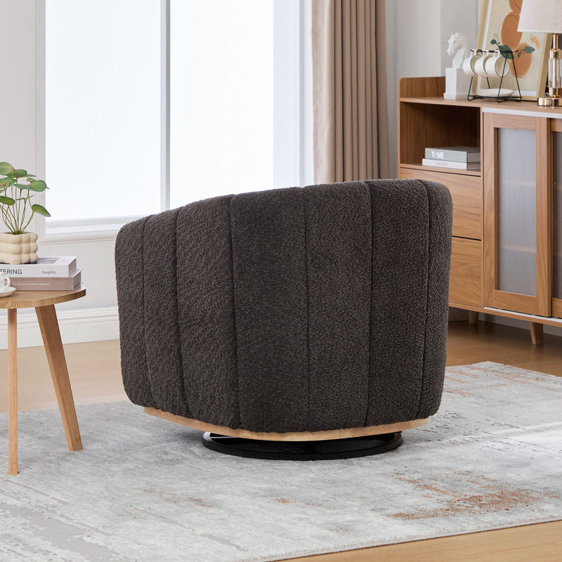 Swivel Upholstered Barrel Chair With Metal Base
