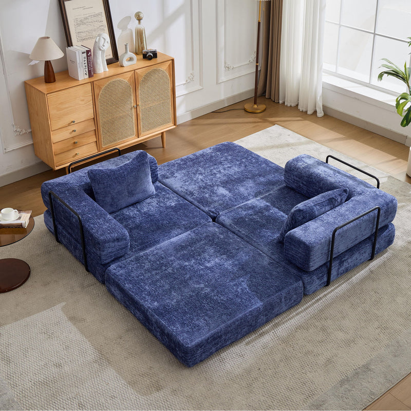 Convertible Floor Sofa Bed With Pillow Back Support Armrest