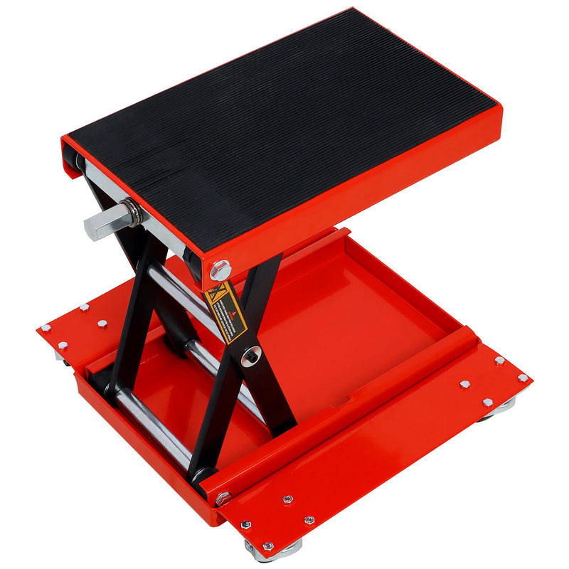Heavy Duty Motorcycle Lift Jack With Dolly Tray And Wide Deck - Red