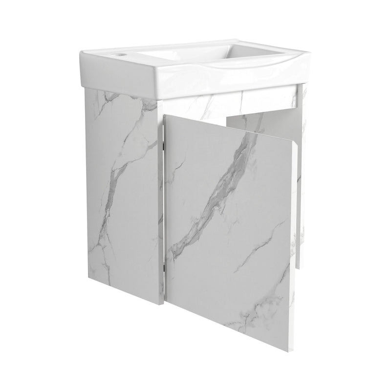 Modern Bathroom Vanity With Ceramic Basin, Wall Mounted Floating Sink Combo, Storage Cabinet