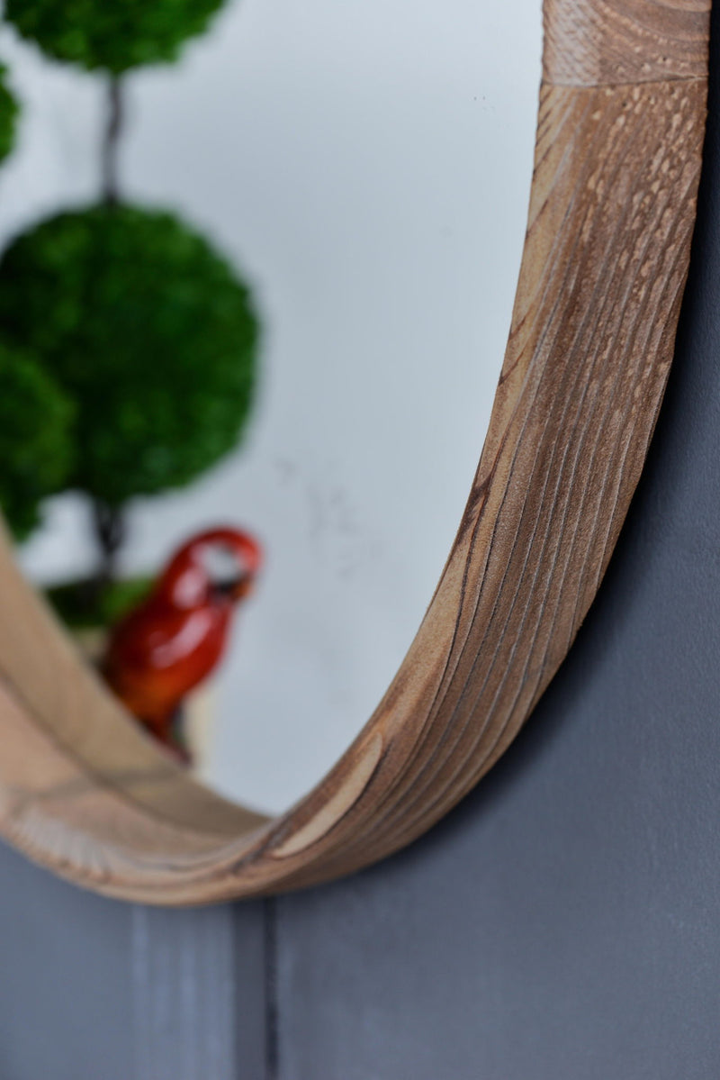 Round Wood Mirror, Wall Mounted Mirror Home Decor For Bathroom Living Room