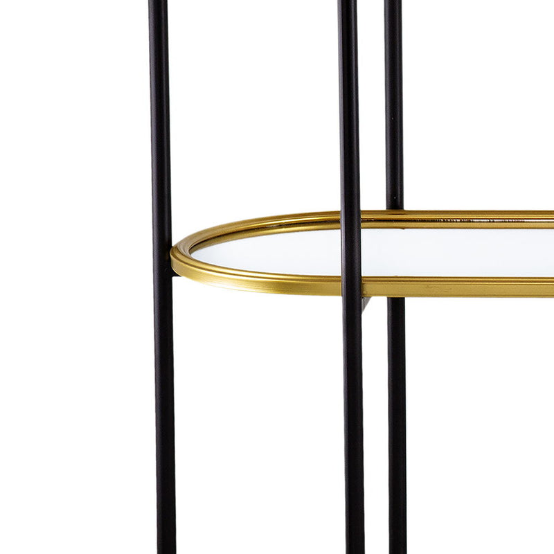3 Tier Metal Console Table, Mirrored Shelf - Golden Black