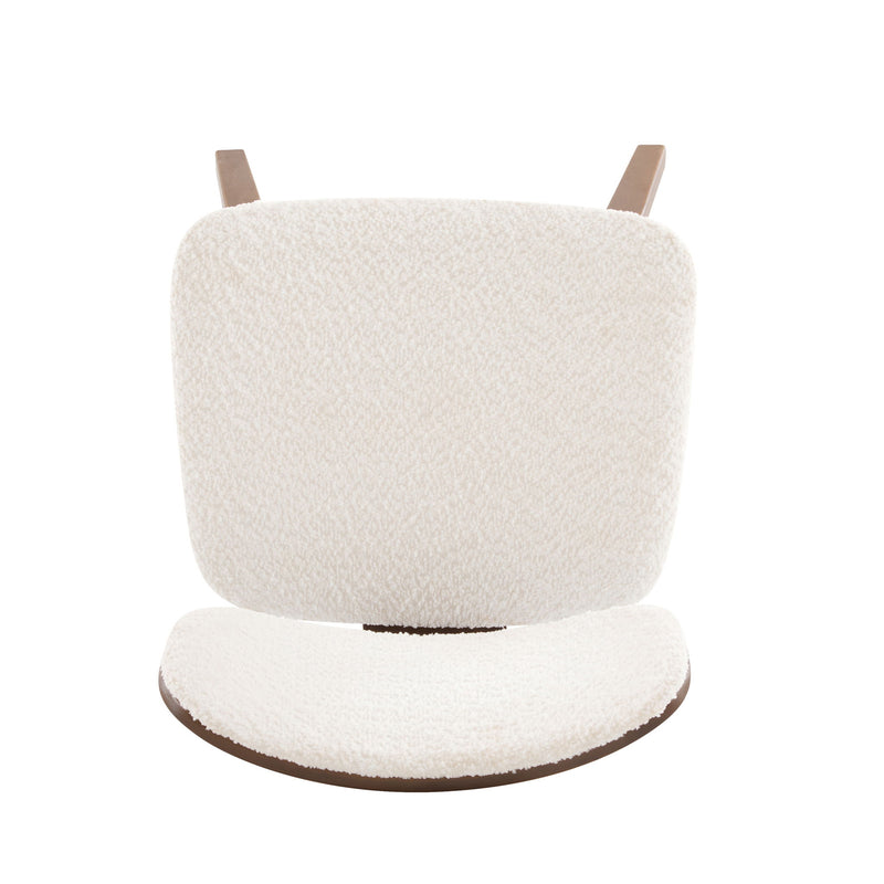Modern Boucle Fabric Upholstered Side Chair, Bentwood Frame - White / Walnut