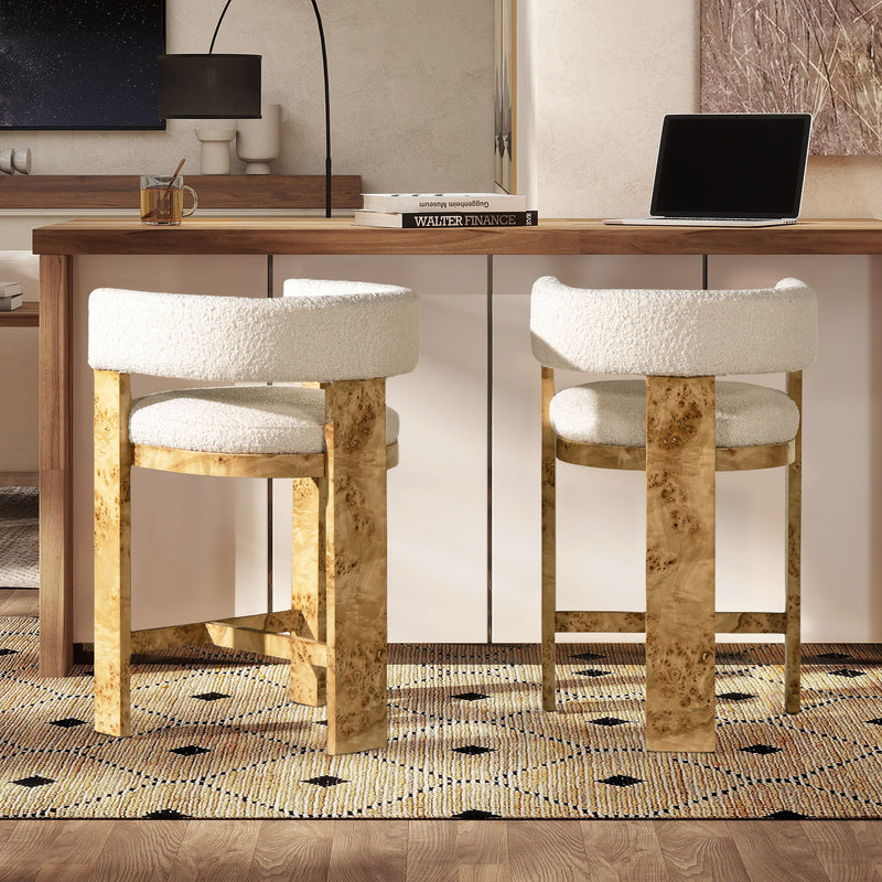 Vavona - Burl Upholstered Barrel Back Counter Height Bar Stool - Polar Off White