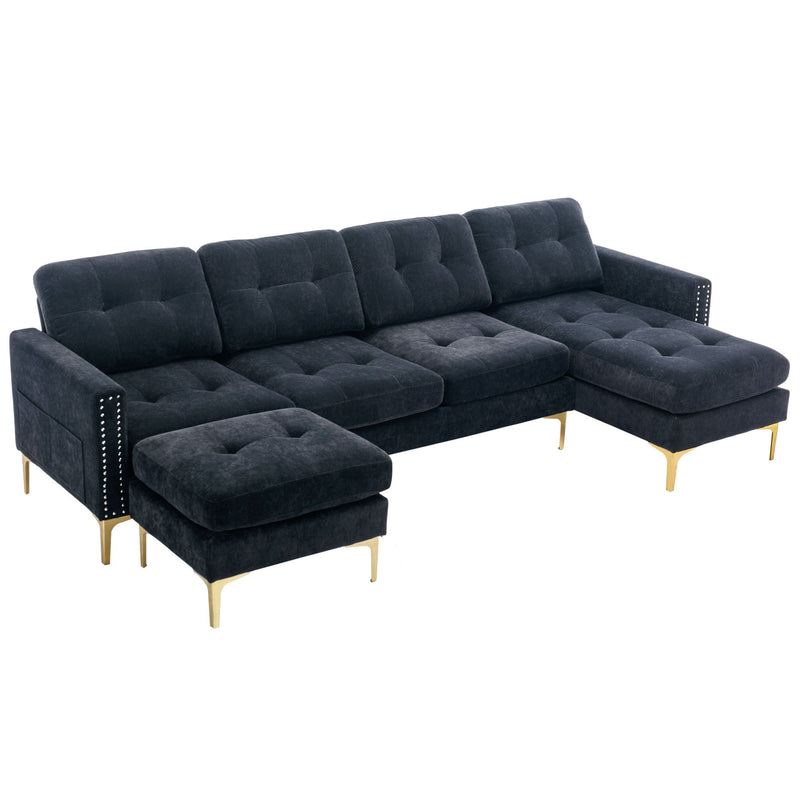 Modern L - Shape Convertible Sectional Sofa With Movable Ottoman