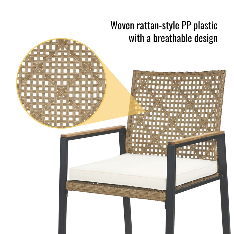 5 Piece Patio Dining Table Set, Acacia Wood Table Top With Umbrella Hole