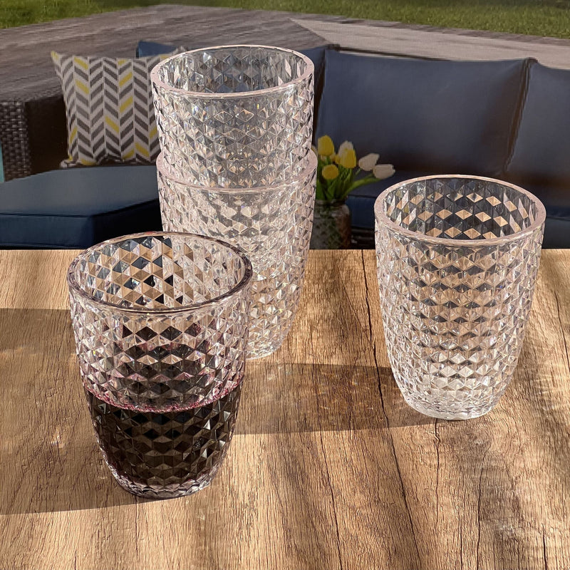 Leading Ware Diamond Cut Acrylic Glasses Drinking (Set of 4)
