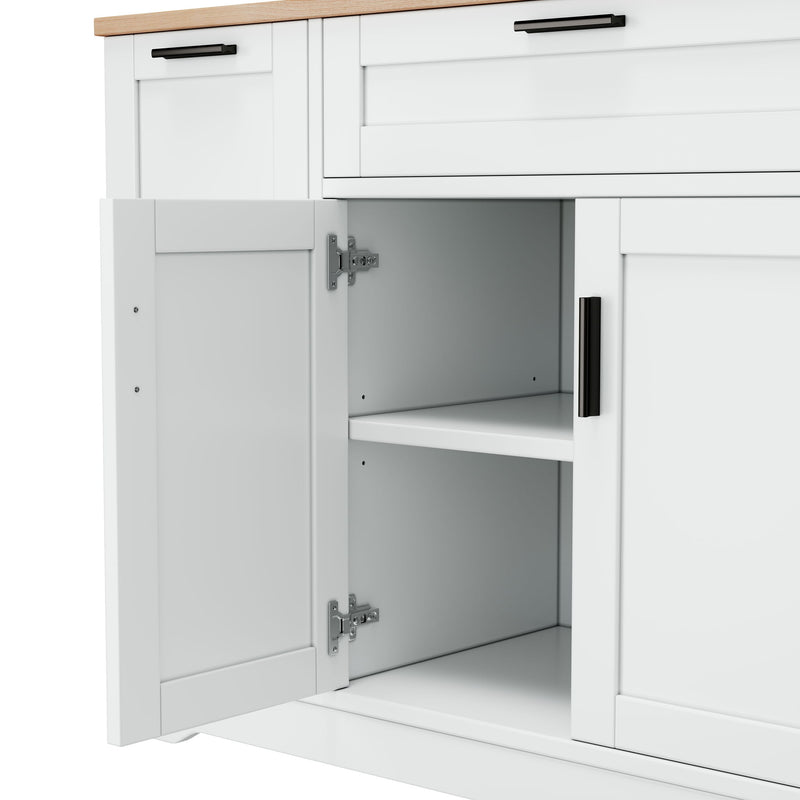 Sideboard With Extendable Table, Adjustable Shelves, 3 Tier Pull Out Rack - White