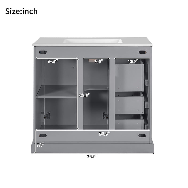 Bathroom Vanity With Sink, Soft Close Doors, Adjustable Shelf & 3 Drawers