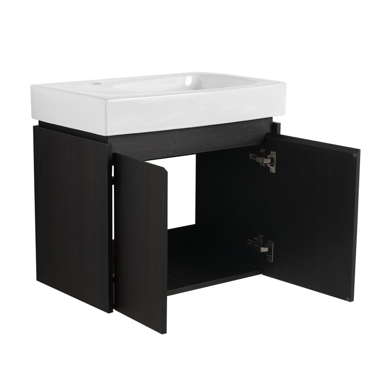 Modern Bathroom Vanity With Ceramic Basin, Wall Mounted Floating Sink Combo, Storage Cabinet