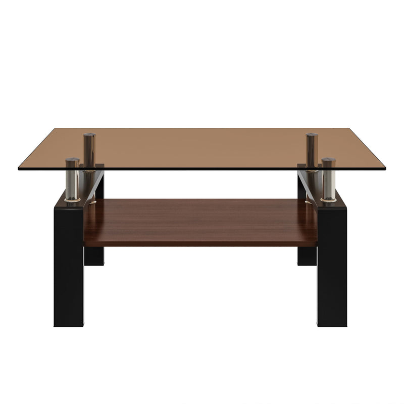 Modern Rectangular Coffee Table With Tempered Glass Top