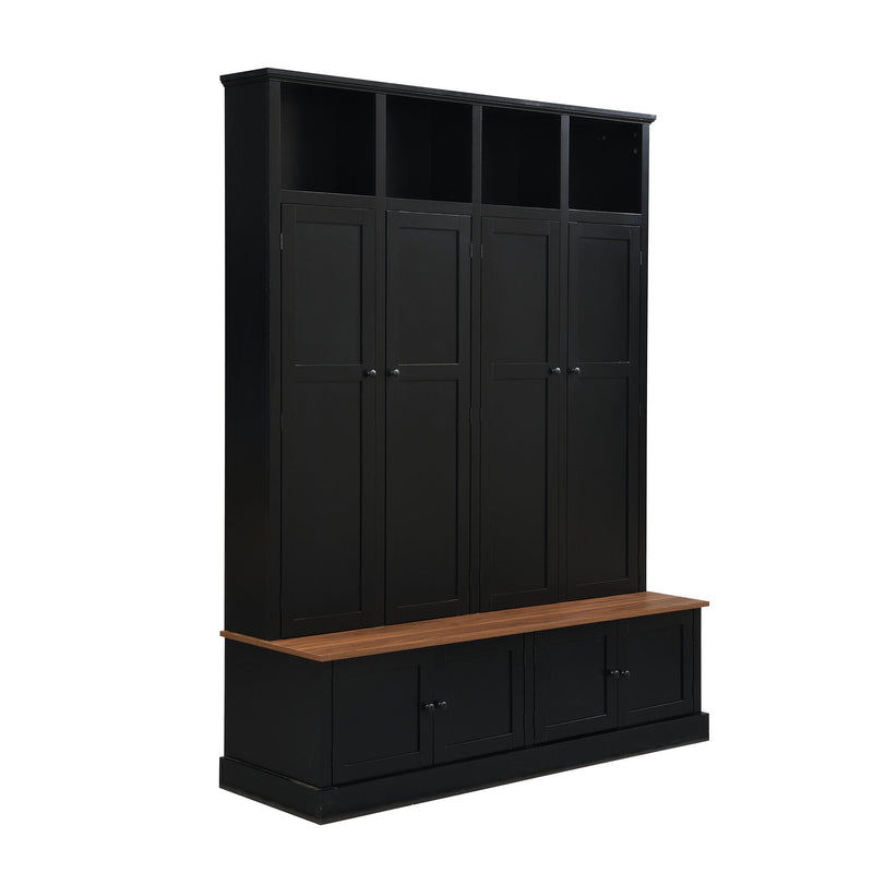 Hall Tree With Bench And Cabinet, 4 In 1 Entryway Bench With Coat Rack