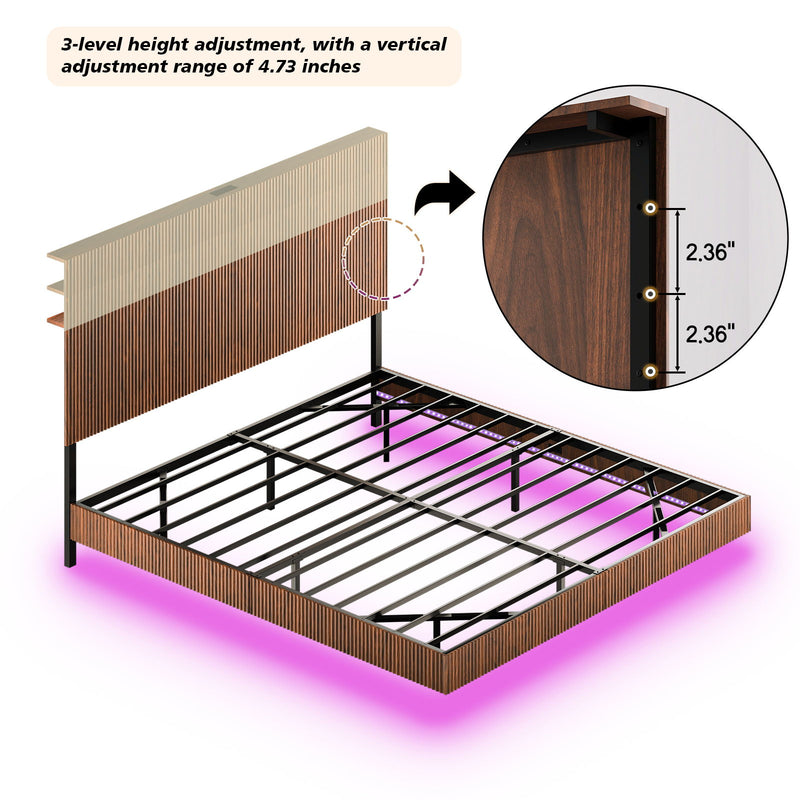 Floating Bedstead With Charging Station And LED Lights
