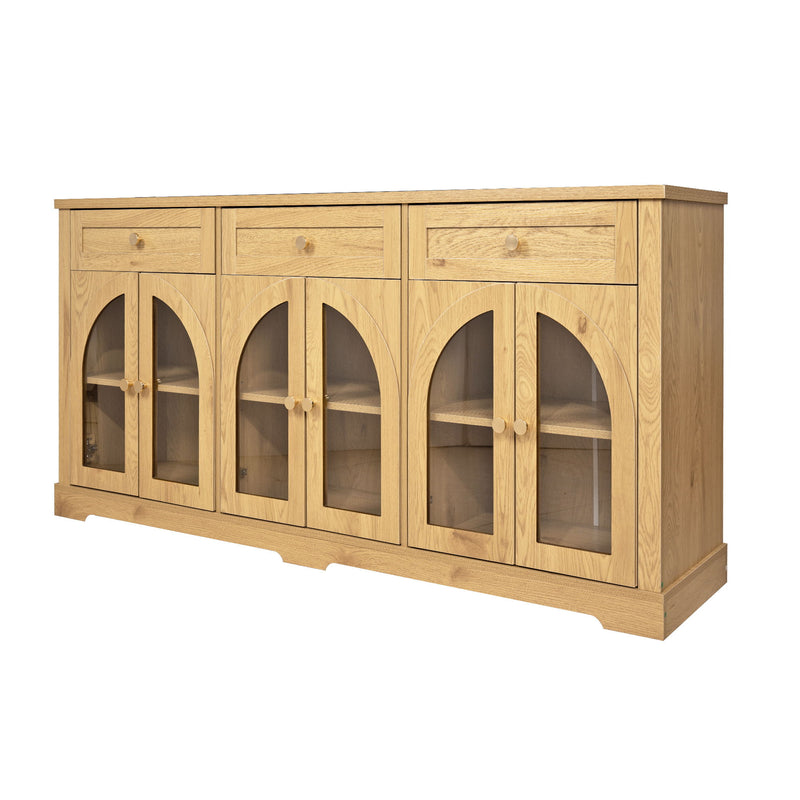 Sideboard Cabinet With 3 Drawers And 6 Arched Glass Doors