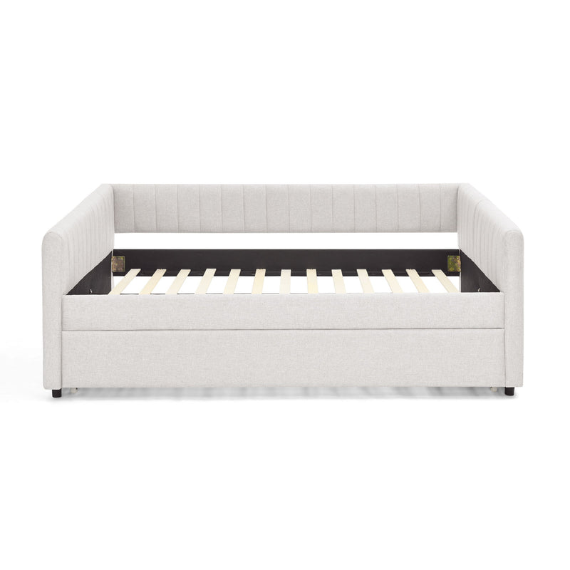 Upholstered Daybed With Trundle With Vertical Stripes