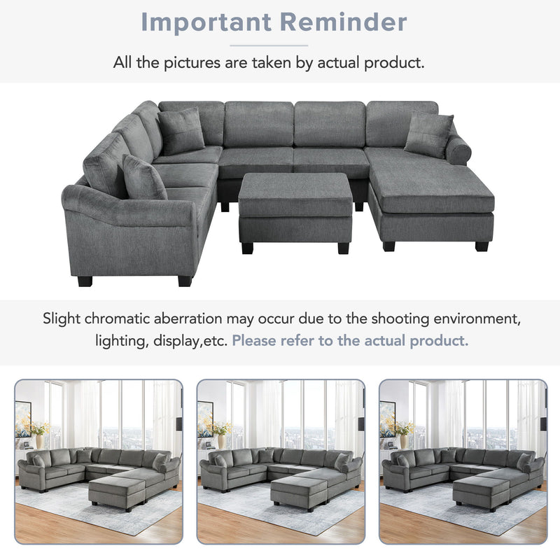 Contemporary U - Shaped Sectional Sofa With Movable Storage Ottoman