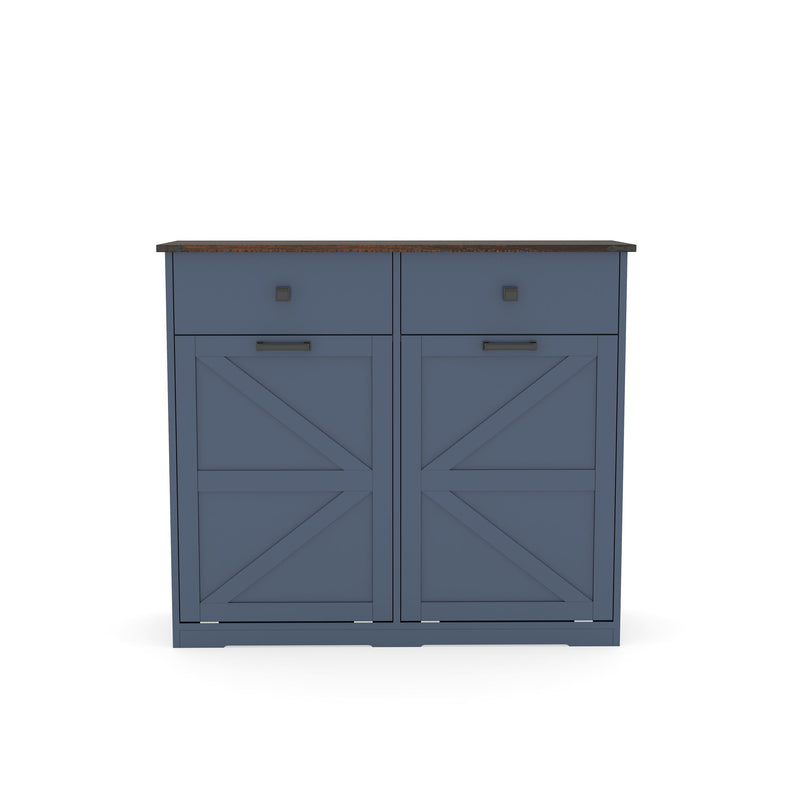 Double Tilt Out Trash Cabinet With Hideaway Drawer And Barn Door Style