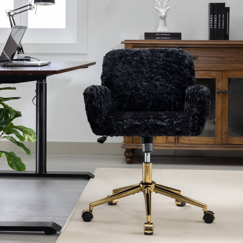 Office Chair, Artificial Rabbit Hair Home Office Chair With Metal Base, Adjustable Desk Chair Swivel Office Chair, Vanity Chair