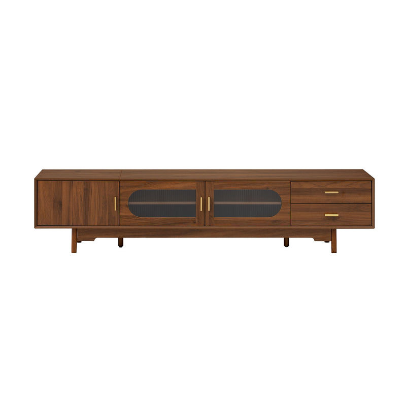 Modern TV Stand With Fluted Glass Doors & 2 Drawers