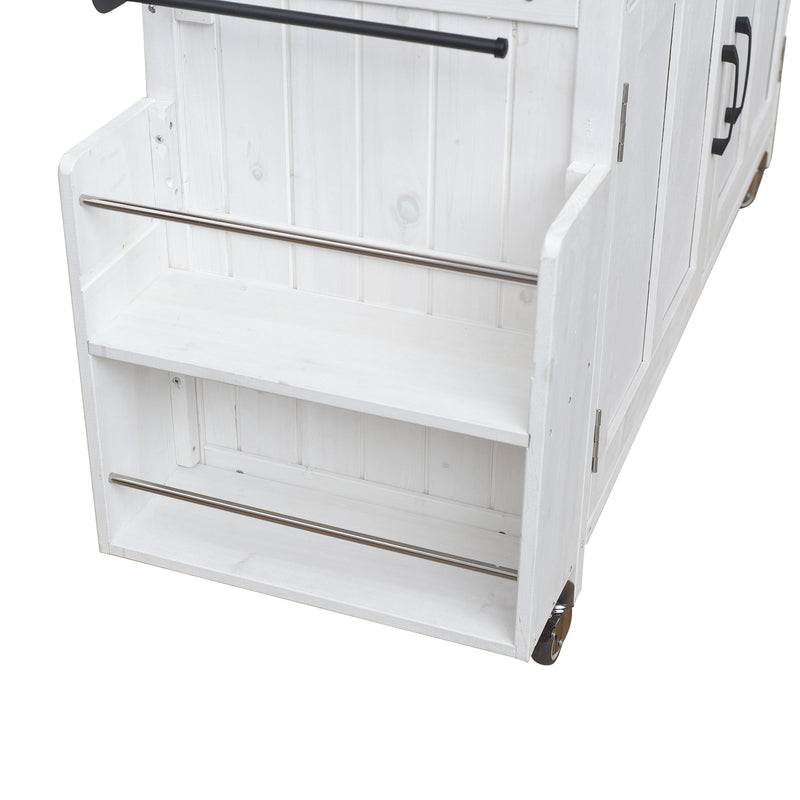 Foldable Outdoor Kitchen Island With Lockable Wheels, Storage Cabinet And Towel Rack For Patio