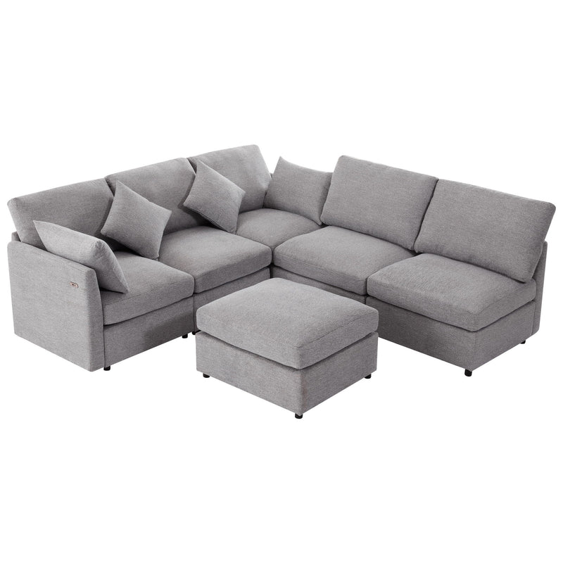 Sectional Sofa Modular U-Shaped With Ottoman & USB Ports