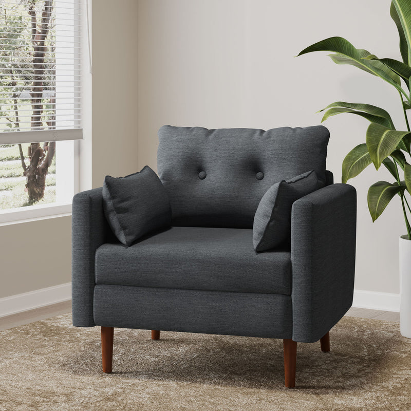 Enchantica - Upholstered Fabric Club Chair With Button Tufted And 2 Accent Pillows
