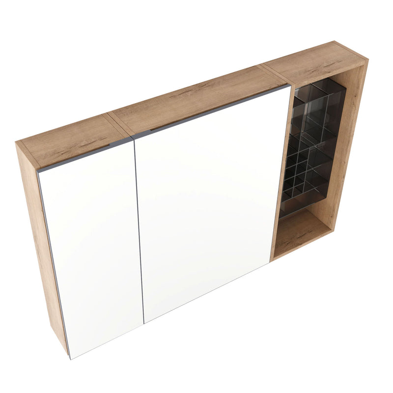 Wall Mounted Bathroom Mirror Cabinet, Adjustable Shelves - Imitative Oak
