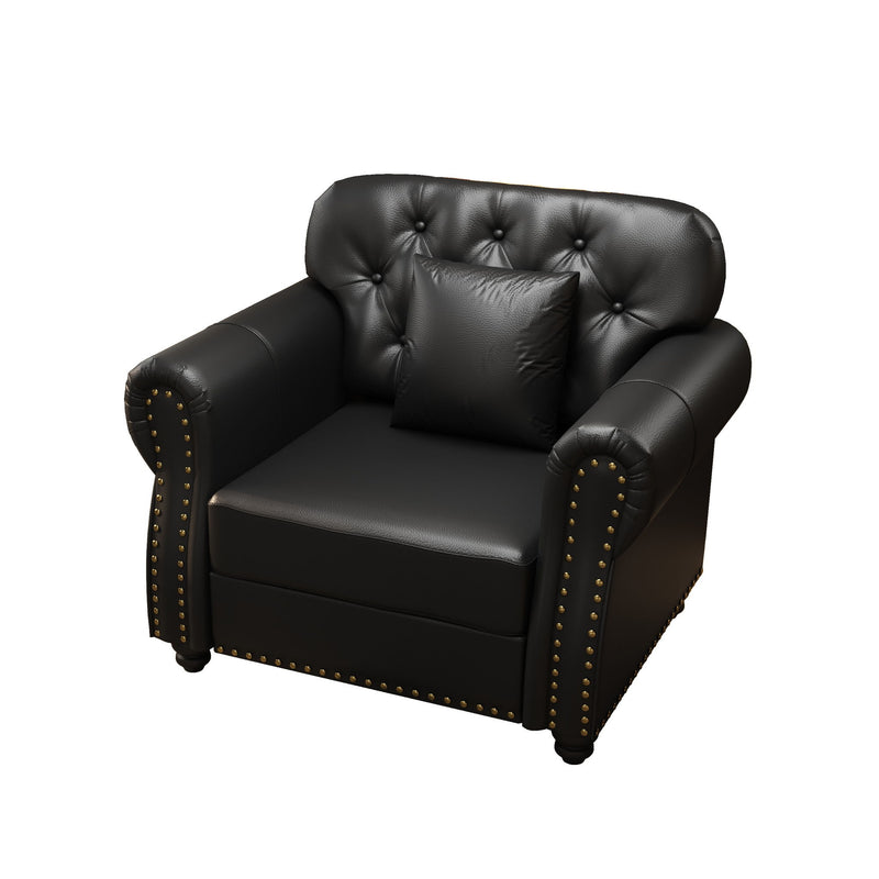 Sofa With Nailhead Trim And Rolled Armrests, Includes 1 Pillow - Black