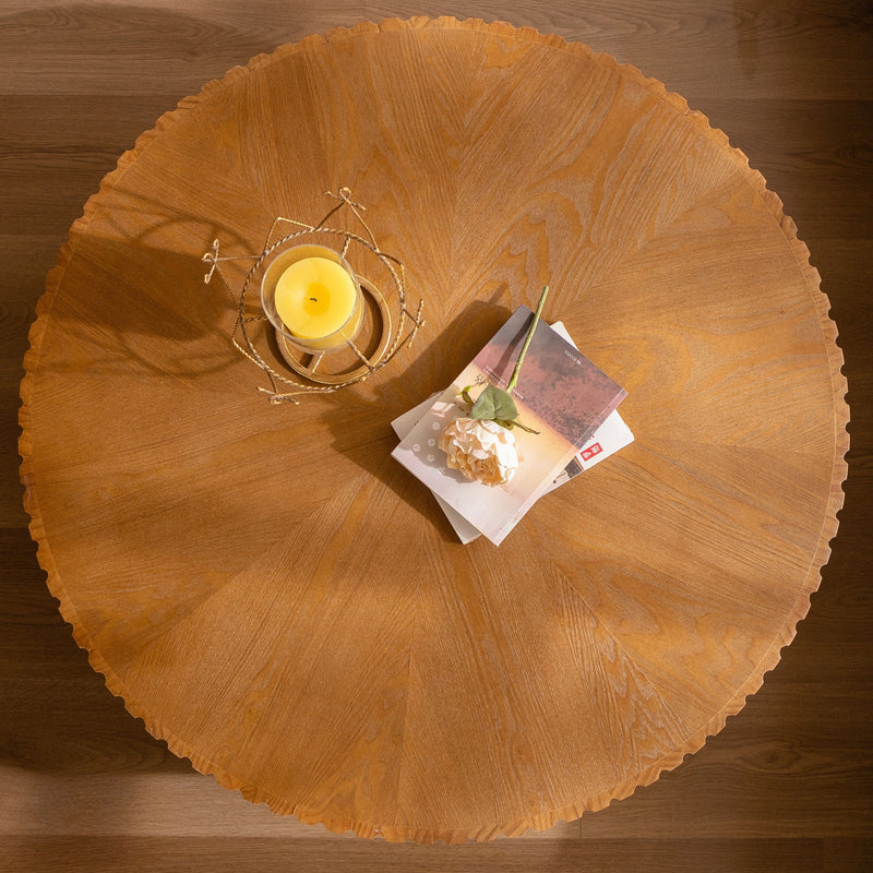 Round Retro Coffee With Solid Wood Legs