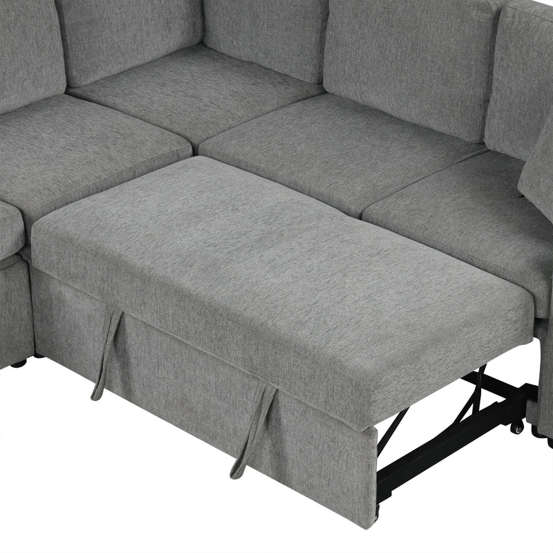 Sectional Sofa Convertible Pull-Out Sofa Bed With A Movable Storage Ottoman For Living Room