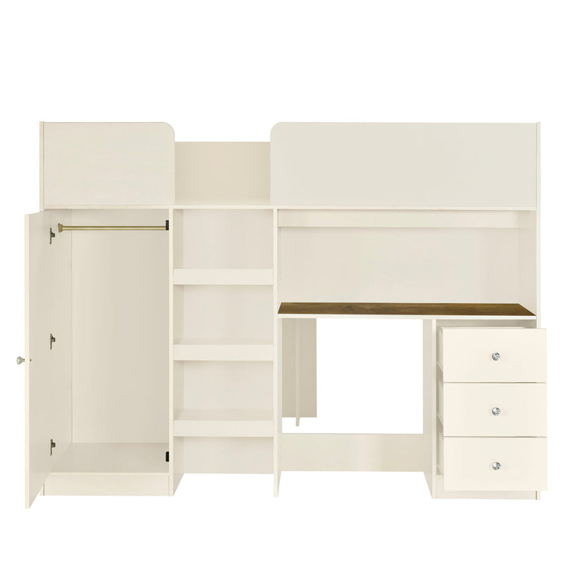 Loft Bed With Built In Wardrobe, Desk, Shelves, And Drawers