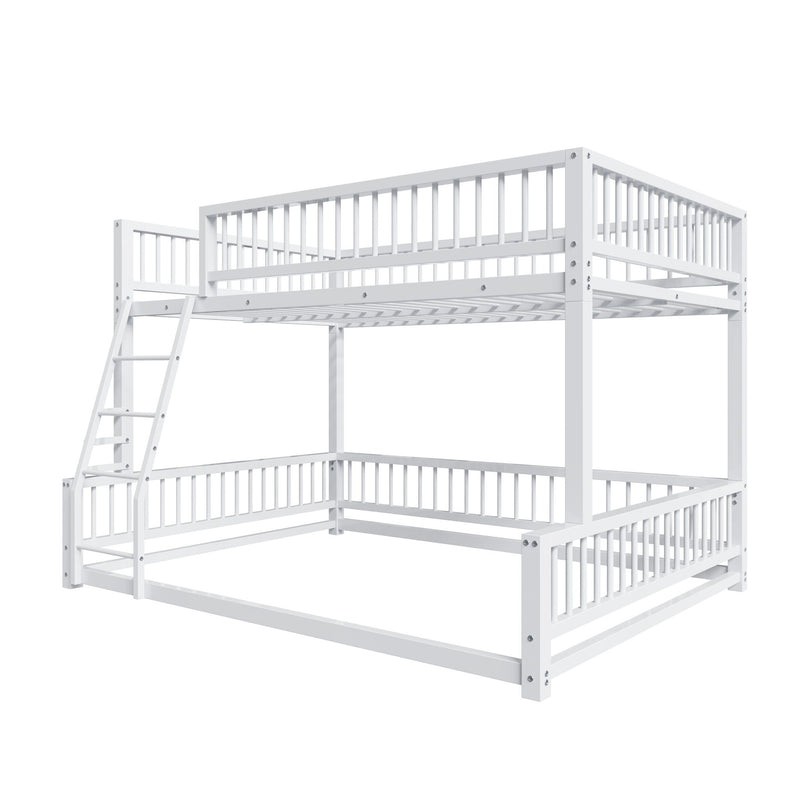 Bunk Bed Frame With Ladder And Safety Guardrails