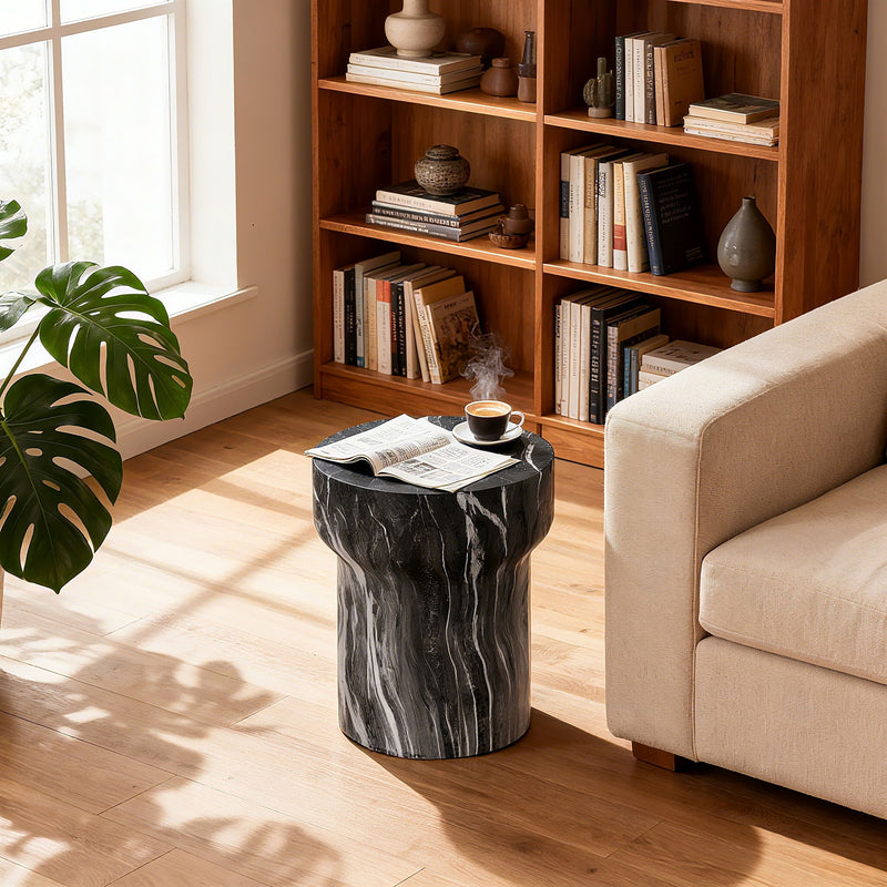 Round Geometric Outdoor End Table - Marble