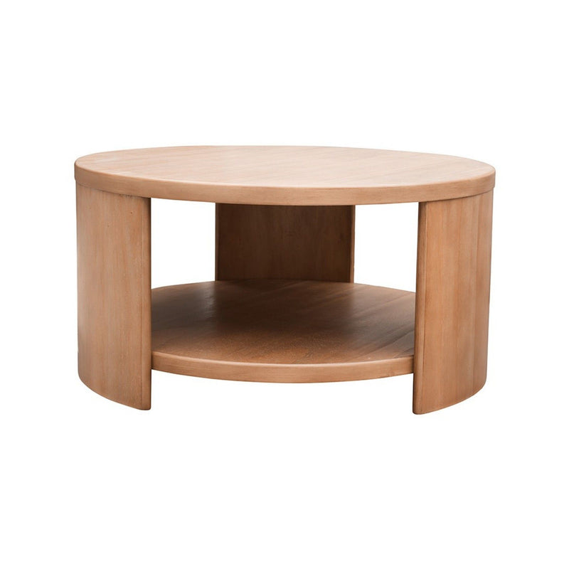 Minimalist Round Coffee Table With Shelf Storage - Natural