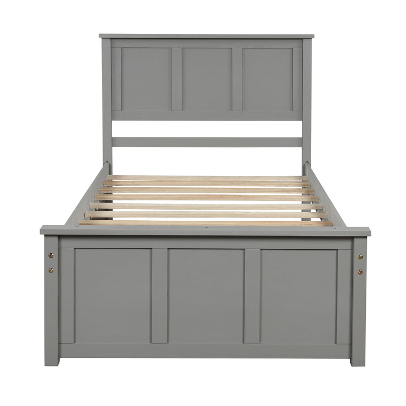 Platform Bed With Twin Trundle And Frame, Twin Size - Gray