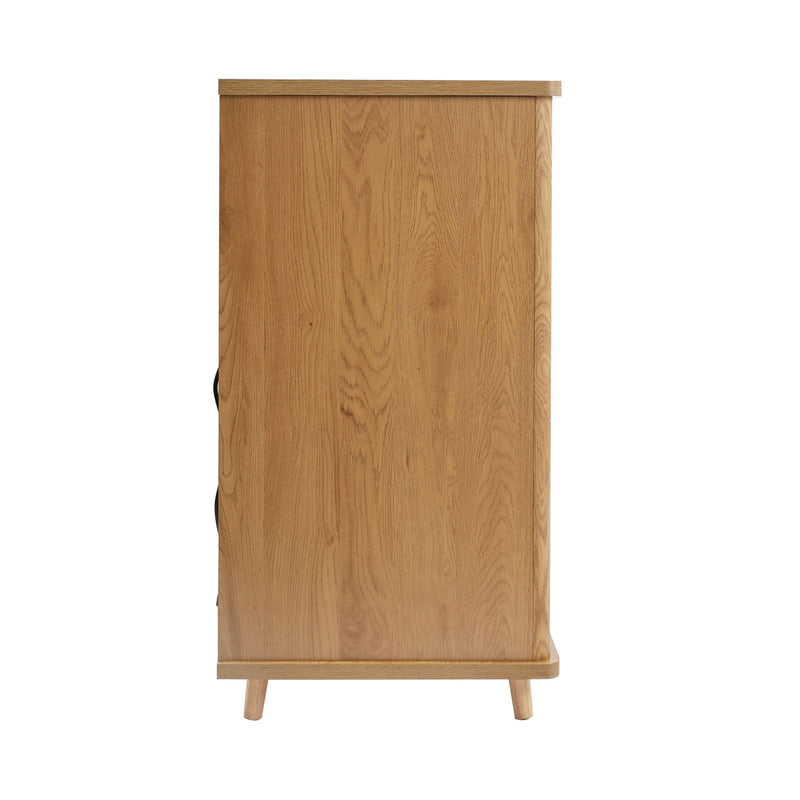 Fluted Coffee Bar Cabinet With Mini Fridge Space & Charging Station - Natural