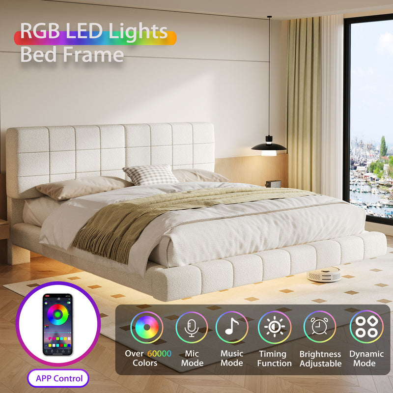 Floating Bed With Light, Soft Touch Surface