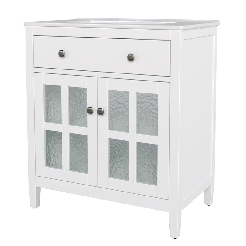 Bathroom Vanity With Ceramic Sink, Adjustable Shelf & Tip Out Tray