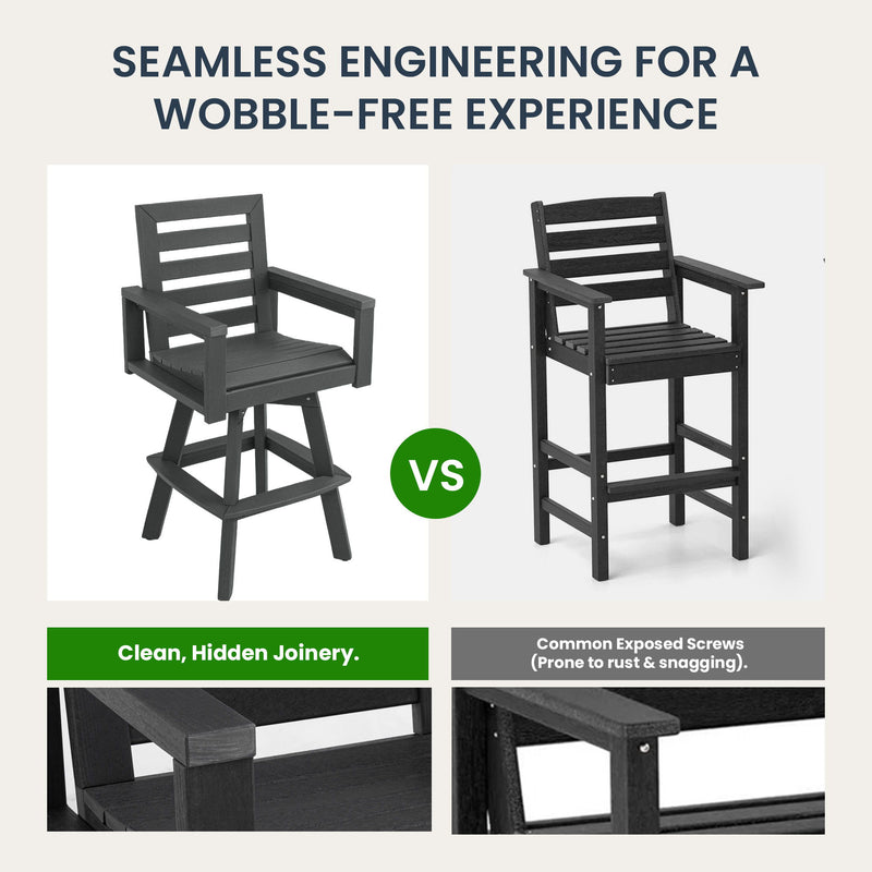 Outdoor Swivel Bar Chair, Ladderback With Wide & Thickened Frame