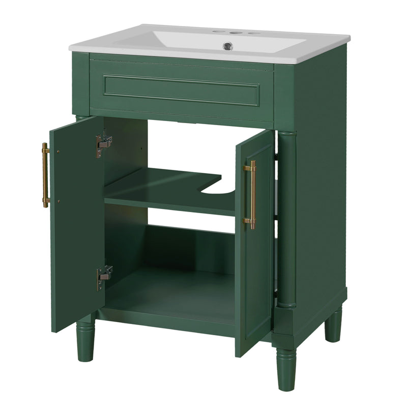 Bathroom Vanity With Integrated Sink, 2 Door Cabinet, Single Sink For Small To Medium Bathrooms