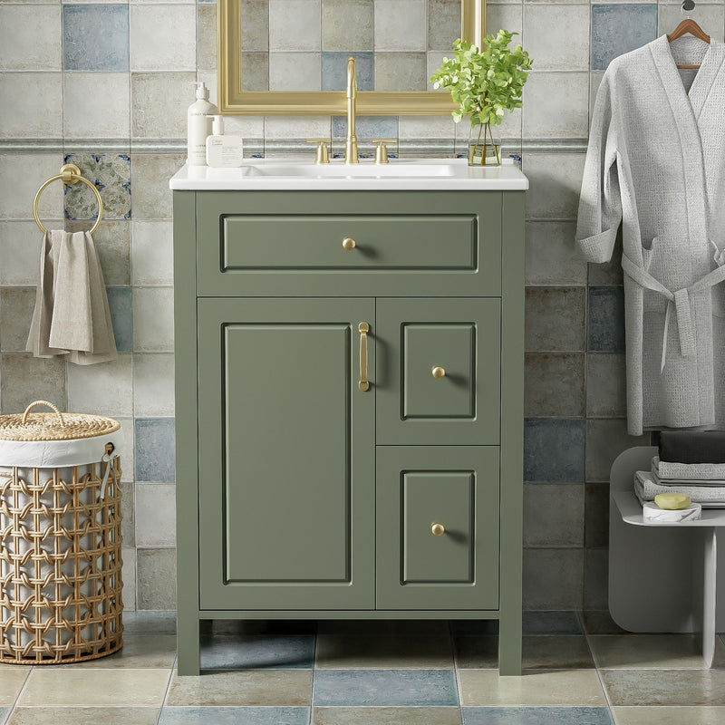 Elegant Bathroom Vanity With Ceramic Sink, Soft Close Doors And Drawers, Double Storage Racks