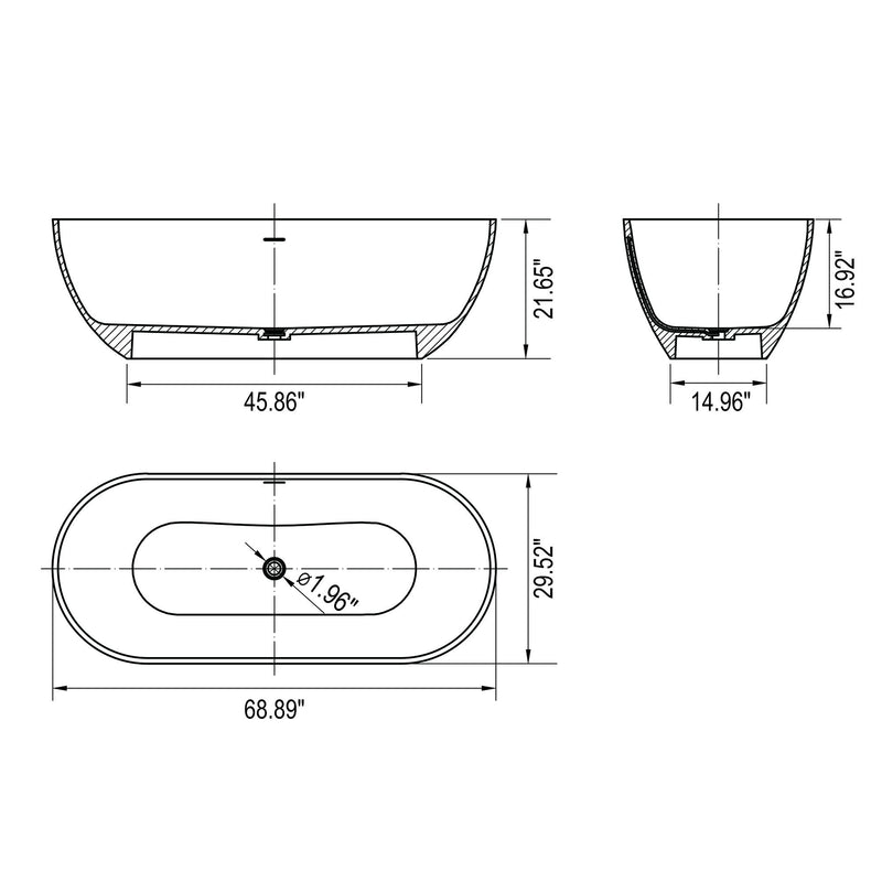 Solid Surface Freestanding Soaking Bathtub For Bathroom
