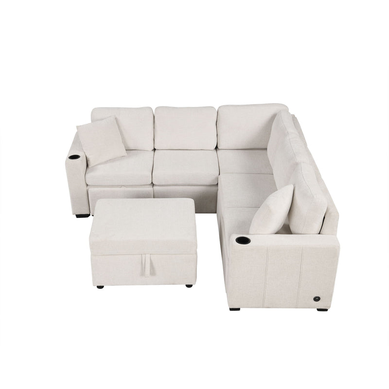 Sectional Sofa Convertible Pull-Out Sofa Bed With A Movable Storage Ottoman For Living Room