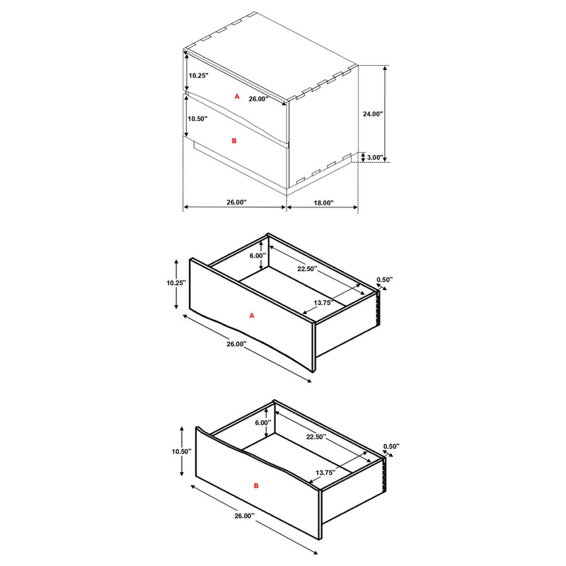 2 Drawer Nightstand With Drawer - Brown