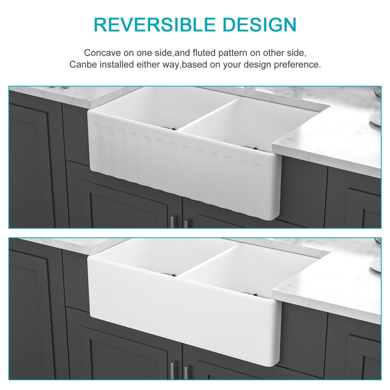 Sink 33" Double Bowl Kitchen Sink With Deep Bowls And Grids - White