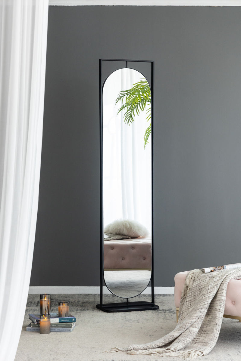 Full Length Standing Mirror, 360° Swivel Floor Mirror For Bedroom - Black