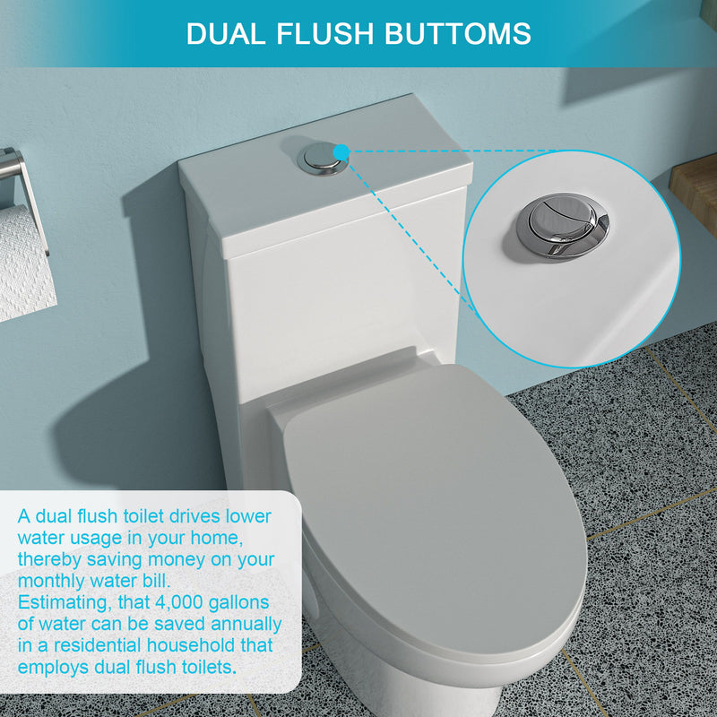 1 Piece Toilet With Dual Flush And Soft Closing Seat - White