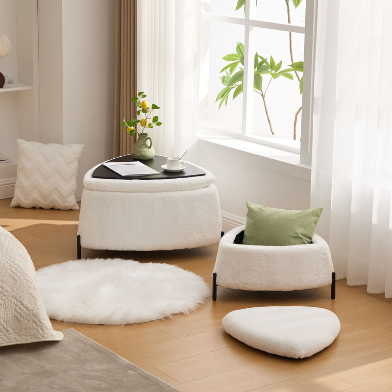 Upholstered Storage Ottoman Set With Reversible Lid